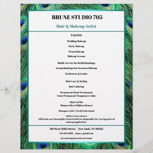 Peacock Feathers for Makeup & Hair Salon Flyer (Voorkant)