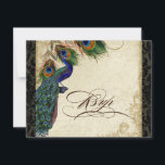 Peacock & Feathers Formal RSVP Réponse Tan Noir<br><div class="desc">SÉLECTION DU PAPIER : Ceci est montré sur "papier de base", un autre grand choix serait "glace métallique" qui est une surface brillante blanche et percée. Il serait également magnifique sur le lin "Champagne Metallic", feutre ou l'un des autres choix. PALETTE DE COULEUR : Noir, tan, crème bleu royal, vert...</div>