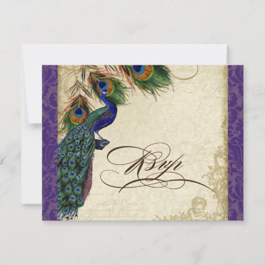 Peacock & Feathers Formal RSVP Réponse Violet (Devant)