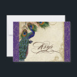 Peacock & Feathers Formal RSVP Réponse Violet<br><div class="desc">SÉLECTION DU PAPIER : Ceci est montré sur "papier de base", un autre grand choix serait "glace métallique" qui est une surface brillante blanche et percée. Il serait également magnifique sur le lin "Champagne Metallic", feutre ou l'un des autres choix. PALETTE DE COULEUR : violet profond, bronzé, bleu royal crème,...</div>