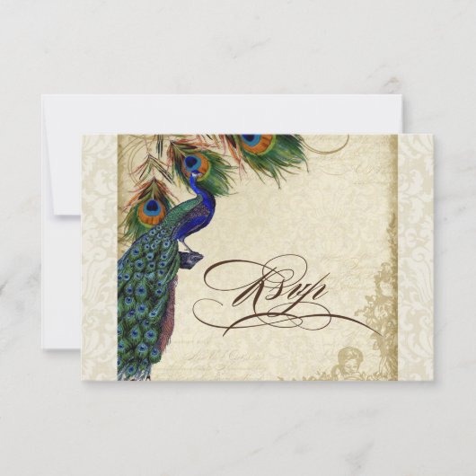 Peacock & Feathers Formal RSVP Response Cream (Devant)