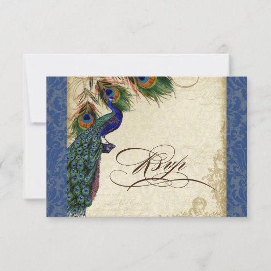 Peacock & Feathers Formal RSVP Response Marine Blu (Devant)