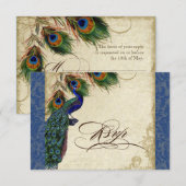 Peacock & Feathers Formal RSVP Response Marine Blu (Devant / Derrière)