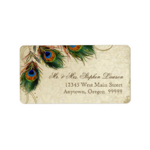 Peacock & Feathers Formal Wedding Matching Address Etiket