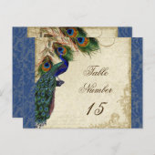 Peacock Feathers Formal Wedding Table Numbers Briefkaart (Voorkant / Achterkant)