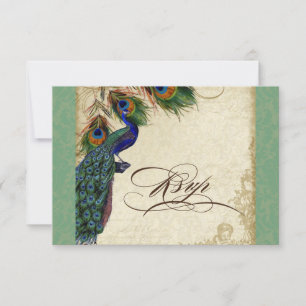 Peacock & Feathers Formele RSVP Reactie Groen Tan Kaartje
