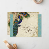 Peacock Feathers Formulier Dank je wel je Aqua Blu Notitiekaartje (Voorkant / Achterkant in situ)