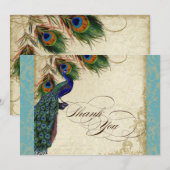 Peacock Feathers Formulier Dank je wel je Aqua Blu Notitiekaartje (Voorkant / Achterkant)