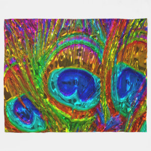 Peacock Feathers Glass Art 1 Fleece Deken