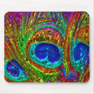 Peacock Feathers Glass Art 1 Mousepad Muismat
