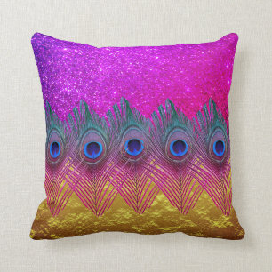 Peacock Feathers Glittery Pink Gold Foil Kussen