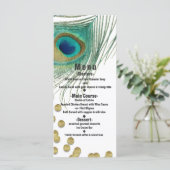 Peacock Feathers & Gold Boho Glam Party Menu Kaart (Staand voorkant)