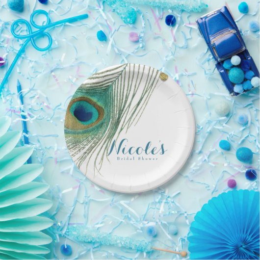 Peacock Feathers & Gold Boho Glam Party Papieren Bordje (Feest)