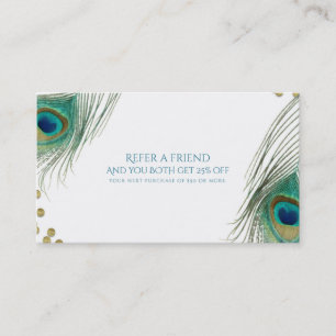 Peacock Feathers & Gold Boho Glam Refer a Friend Aanbevelingskaartje