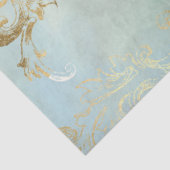 Peacock Feathers Gold en Dusty Blue Decoupage Tissuepapier (Detail)