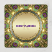 Peacock Feathers Gold Glow Indian Wedding Invite Programma (Voorkant)