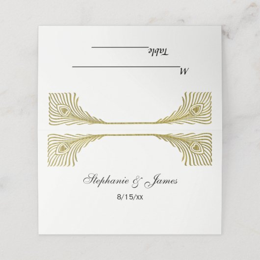 Peacock Feathers Gold Ivory BG Place Escort Cartes (Extérieur déplié)