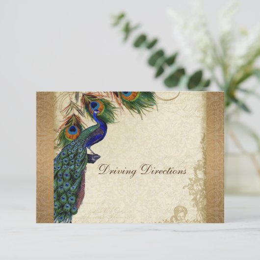 Peacock & Feathers Gold Kijk Damask Swirl Informatiekaartje (Staand voorkant)