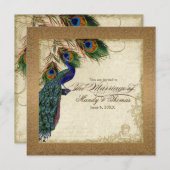 Peacock & Feathers Gold Kijk Damask Swirl Kaart (Voorkant / Achterkant)