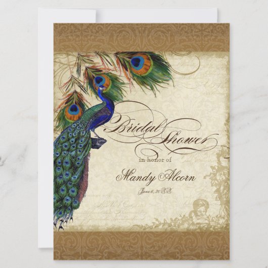 Peacock & Feathers  Gold Kijk Damask Swirl Kaart (Voorkant)