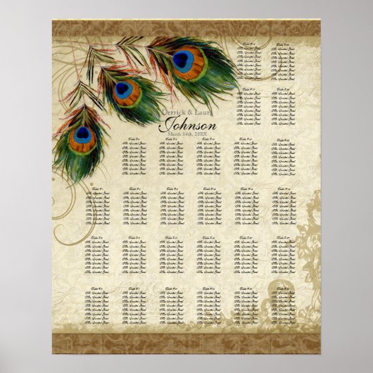 Peacock & Feathers Gold Kijk Damask Swirl Poster (Voorkant)