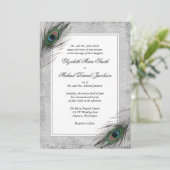  Peacock Feathers Gray Wedding Invitations Kaart (Staand voorkant)
