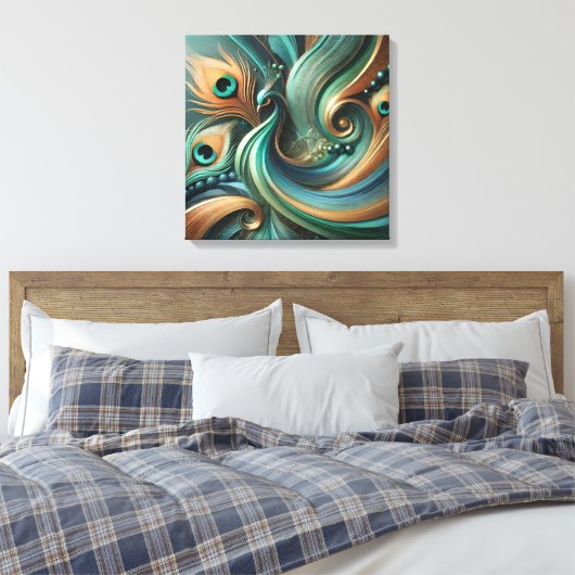 Peacock Feathers in Abstract Flow Canvas Art (Insitu (Slaapkamer))