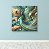 Peacock Feathers in Abstract Flow Canvas Art (Insitu (Houten vloer))