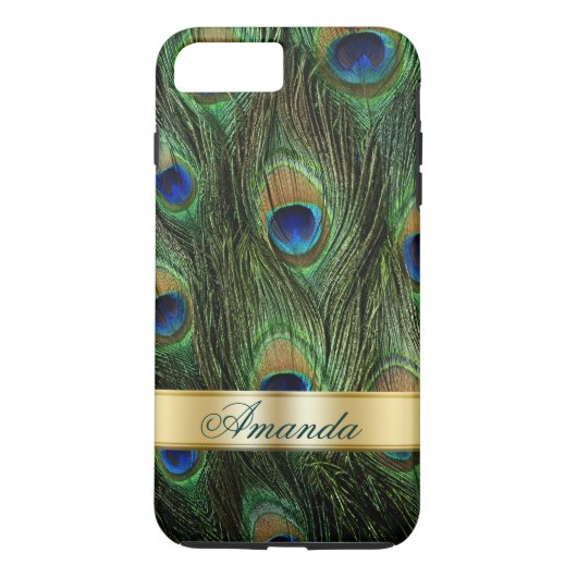 Peacock Feathers iPhone 7 Plus Monogram Hoesje (Achterkant)