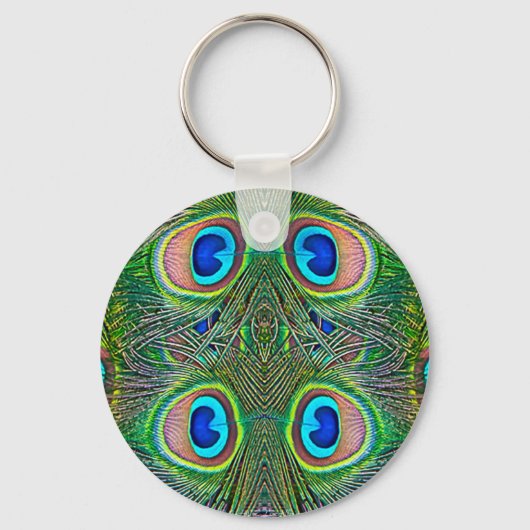Peacock Feathers Kaleidoscope Print Sleutelhanger (Voorkant)