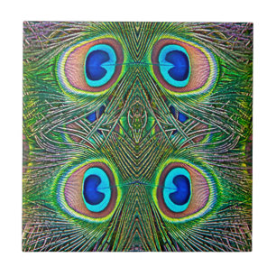 Peacock Feathers Kaleidoscope Print Tegeltje