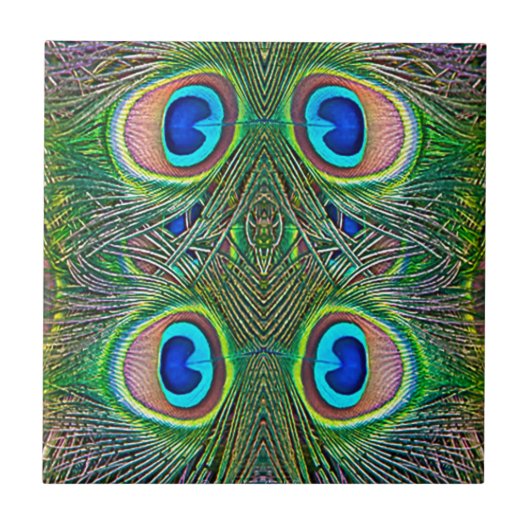 Peacock Feathers Kaleidoscope Print Tegeltje (Voorkant)