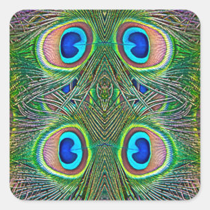 Peacock Feathers Kaleidoscope Print Vierkante Sticker