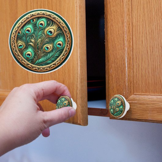 Peacock Feathers Keramische Knop