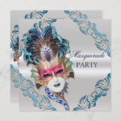 Peacock Feathers Mask Masquerade Party Silver Kaart (Voorkant / Achterkant)