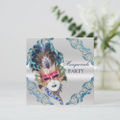 Peacock Feathers Mask Masquerade Party Silver Kaart (Staand voorkant)