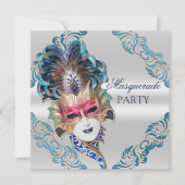 Peacock Feathers Mask Masquerade Party Silver Kaart (Voorkant)