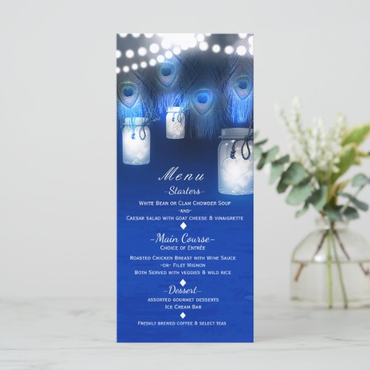 Peacock Feathers, Mason Jar & String Lights Menu (Debout devant)