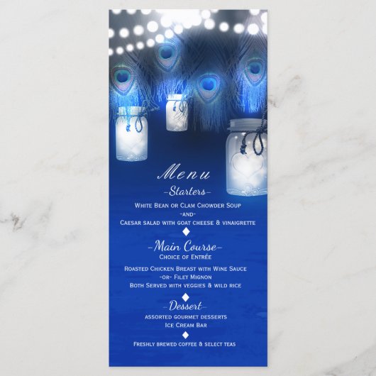 Peacock Feathers, Mason Jar & String Lights Menu (Voorkant)