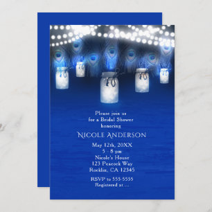 Peacock Feathers, Mason Jar & String Lights Rustic Kaart