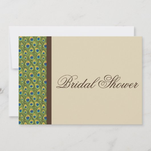 Peacock Feathers Modern Bridal Shower Invitation Kaart (Voorkant)