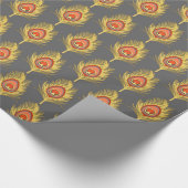 Peacock Feathers, mosterdgeel op grijs / grijs Cadeaupapier (Hoek)