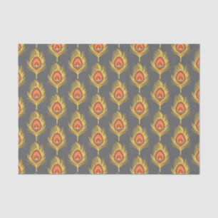 Peacock Feathers, mosterdgeel op grijs / grijs Tissuepapier