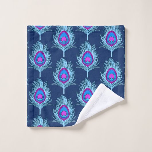 Peacock Feathers, Navy and Pastel Blue Bad Handdoek (Wasdoekje)