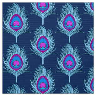 Peacock Feathers, Navy and Pastel Blue Stof