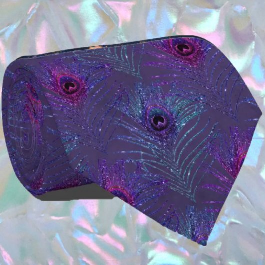 Peacock Feathers Navy Blue Glitter Necktie Stropdas