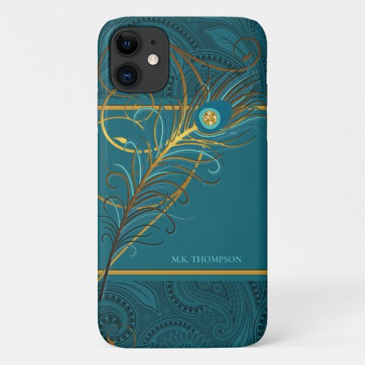 Peacock Feathers op Blauwgroen Paisley Case-Mate iPhone Case (Achterkant)