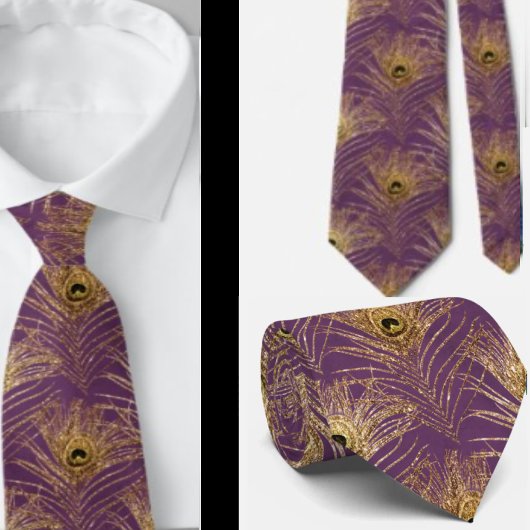 Peacock Feathers Paarse Gold Stropdas Necktie