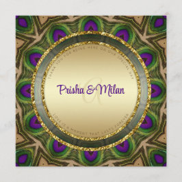 Peacock Feathers Paarse Green Gold Indian Wedding Programma