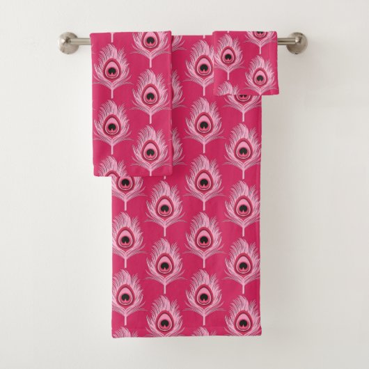Peacock Feathers, Pastel Roze op Fuchsia Pink Bad Handdoek (Insitu)